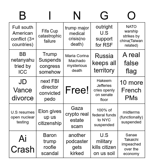 100% true accurate political bingo Card