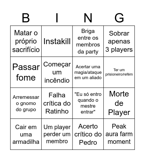 Tumba do Bingo Card