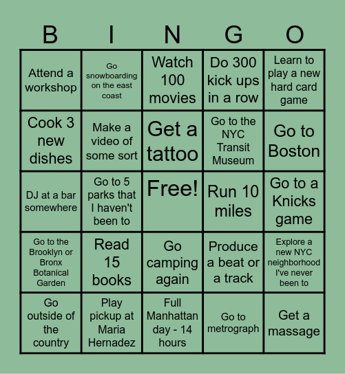 2026 Bingo Card