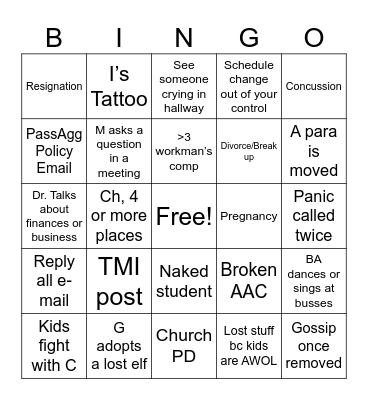 W Bingo Card