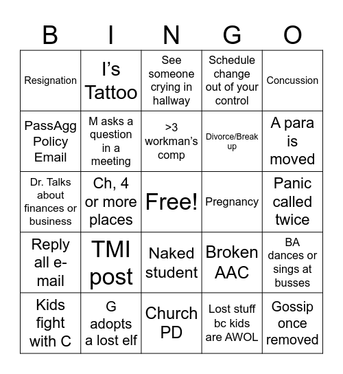 W Bingo Card