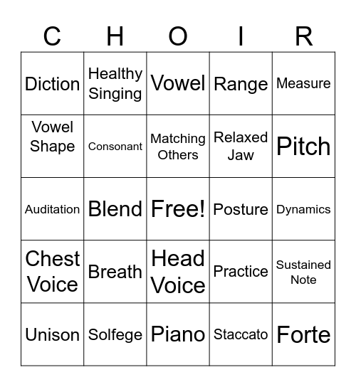 7/8 Chorus Bingo Card