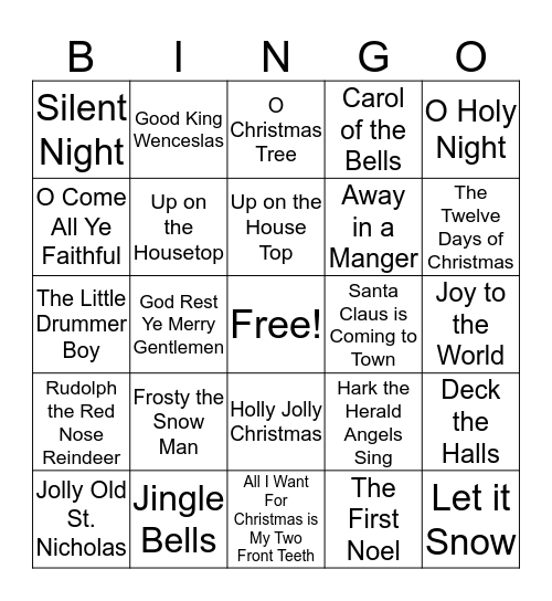 Christmas Carol Bingo Card