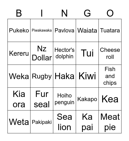 NZ BINGO Card