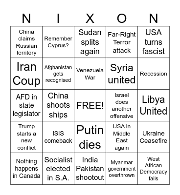 International Politics Bingo Card