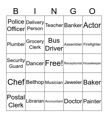 Job Title Bingo Card