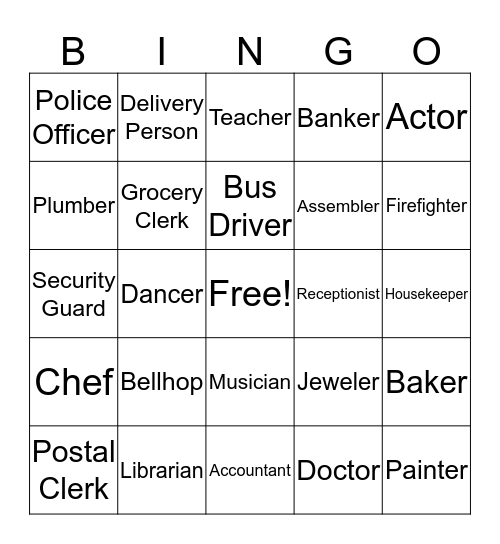 Job Title Bingo Card