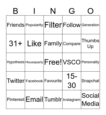 Social Media Use Throughout Generations Bingo Card