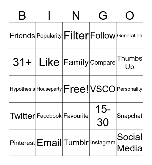 Social Media Use Throughout Generations Bingo Card