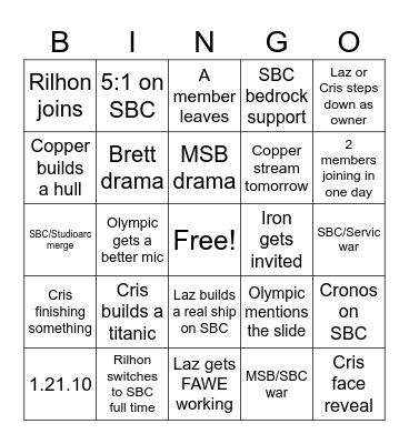 SBC BINGO BOARD Bingo Card