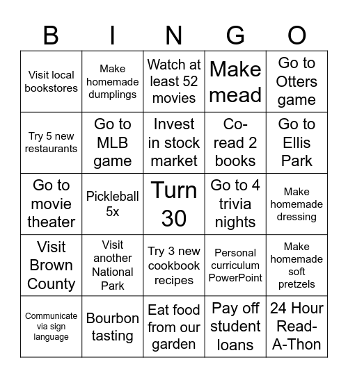 2026 Bingo Card