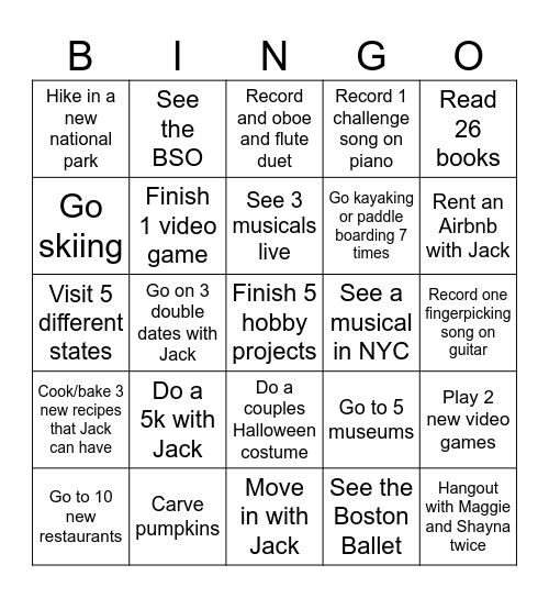 Kaitlyn’s 2026 Bingo Card Bingo Card