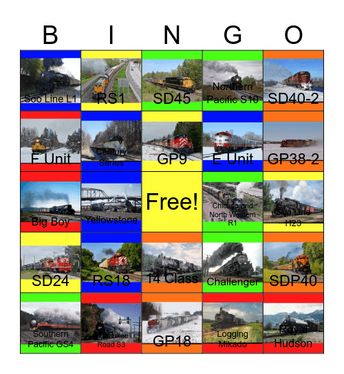 Burlington Northern and other Railroads in Minnesota that I would like to capture on video on a camera with PWP one day Bingo Card