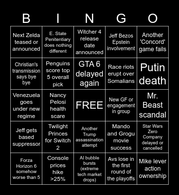 Robert 2026 Bingo fr fr Bingo Card