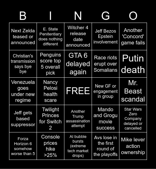 Robert 2026 Bingo fr fr Bingo Card