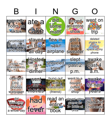 My Winter break Bingo Card