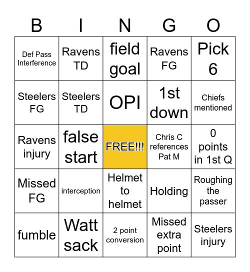 Football Bingo Card