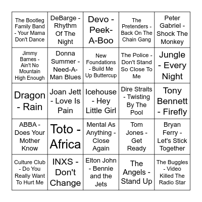 ★ Music Bingo w Bonnie Anne ★ Bingo Card