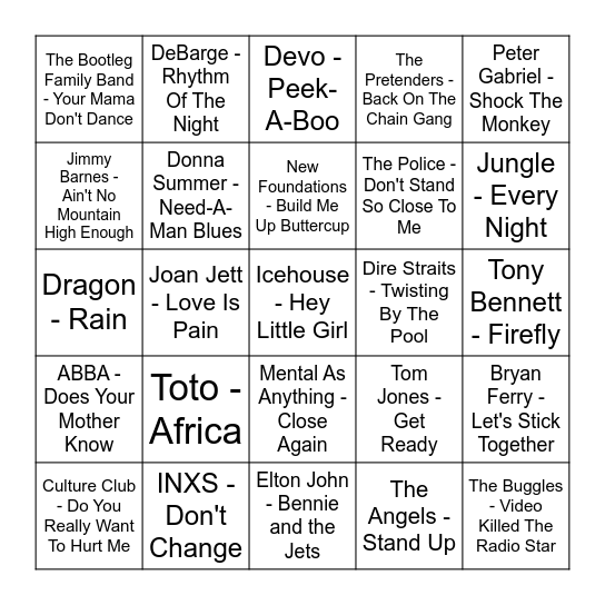 ★ Music Bingo w Bonnie Anne ★ Bingo Card