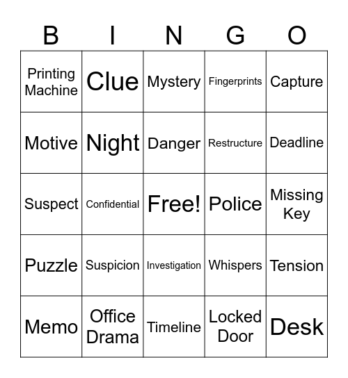 Mystery Challenge Bingo Card