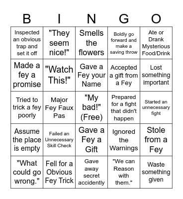 Bad Decisions Bingo Card