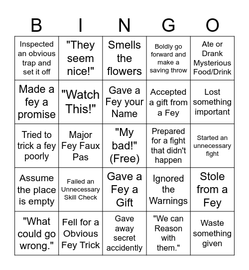 Bad Decisions Bingo Card