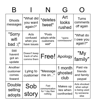 Snicket scam bingo Card