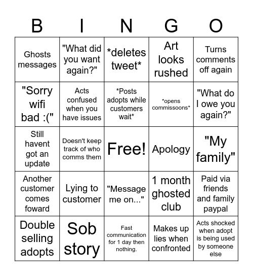 Snicket scam bingo Card