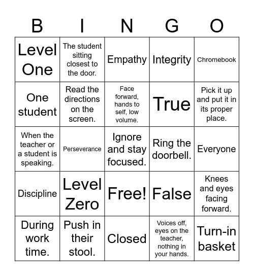 STEAM Expectations Bingo Card