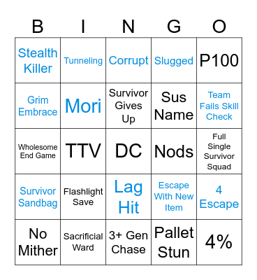 Dead by Daylight Bingo Card
