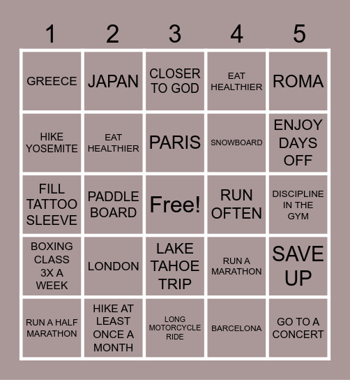 2026 BUCKET LIST Bingo Card