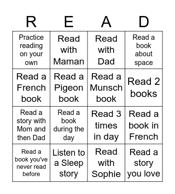 I Love to Read Bingo Card