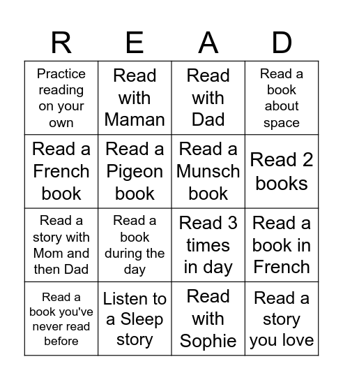 I Love to Read Bingo Card