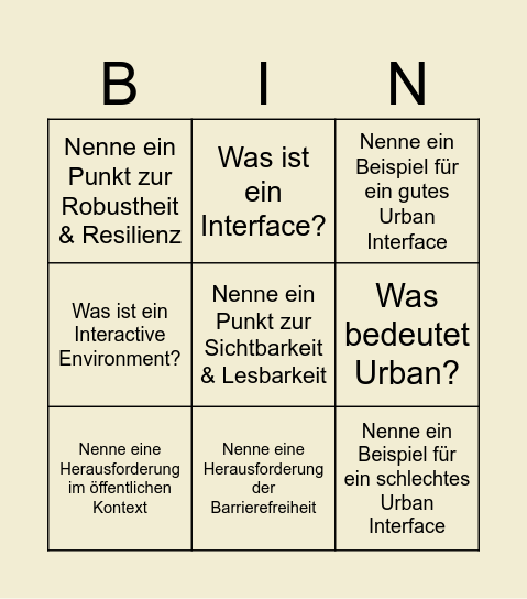 Urban Interfaces Bingo Card