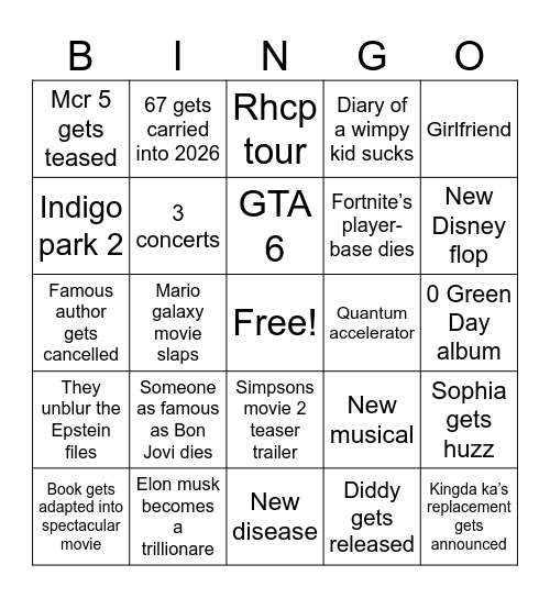 2026 Bingo Card