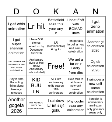 Dokkan Bingo Card