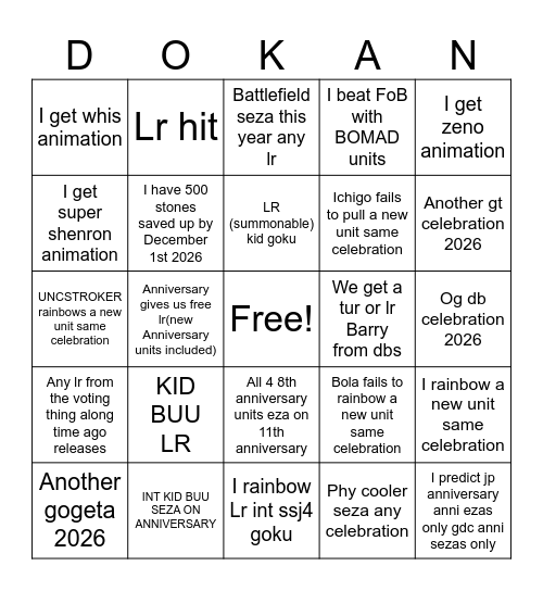 Dokkan Bingo Card