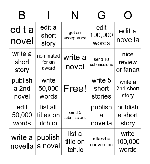 Writer Bingo 2026 Bingo Card