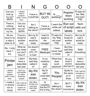 PHARMACY Bingo Card
