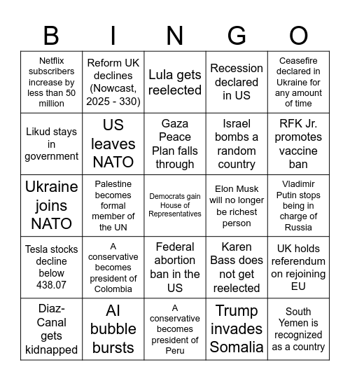 2026 Bingo Card