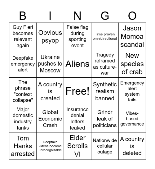Pauk's 2026 Bingo Card