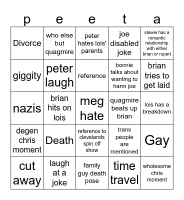 Family Guy Bingo Card