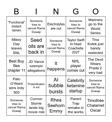 2026 Bingo Card Bingo Card