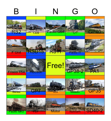 Atchison, Topeka and Santa Fe and other Railroads in Texas that I would like to capture on video on a camera with PWP one day Bingo Card