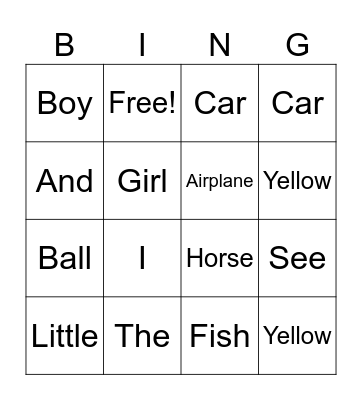 Edmark Sight Word Bingo Card