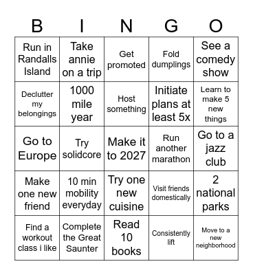 Claudia’s 2026 Bingo Card Bingo Card