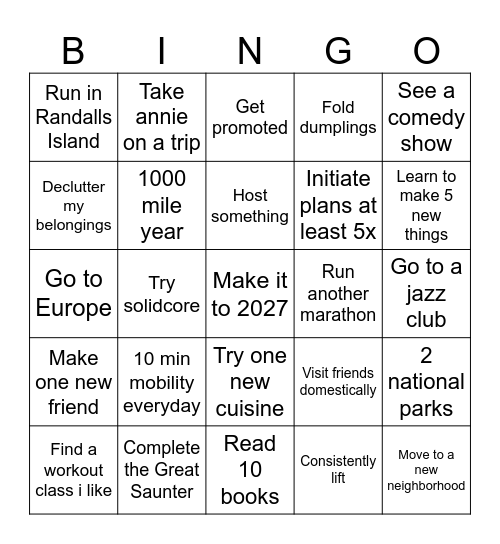 Claudia’s 2026 Bingo Card Bingo Card