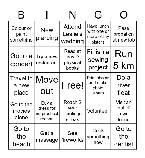 2026 Bingo Card