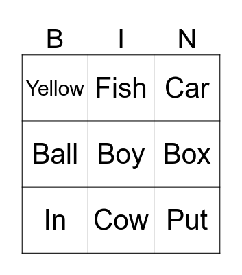 Edmark Sight Word Bingo Card