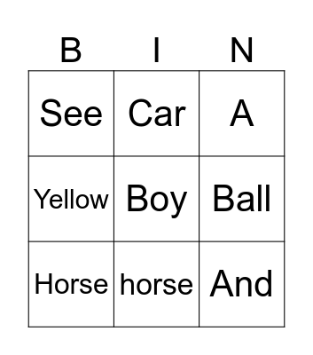 Edmark Sight Word Bingo Card